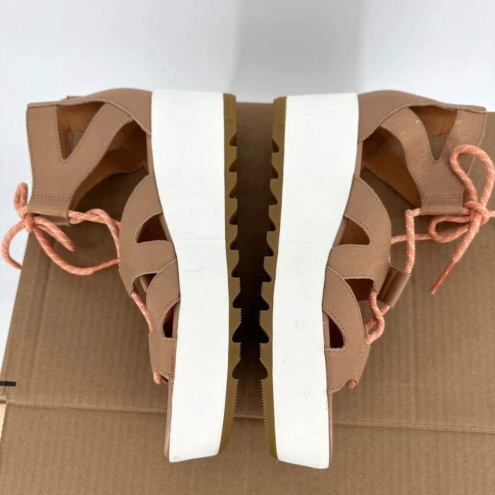 Sorel Tan Cameron Platform Lace Wedge‎ Leather Sandal Women's 9.5